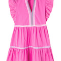 Strawberry Pink Ric Rac Faarfblock Flutter Ärmel V-Hals Tiered Kleed - Foto 3