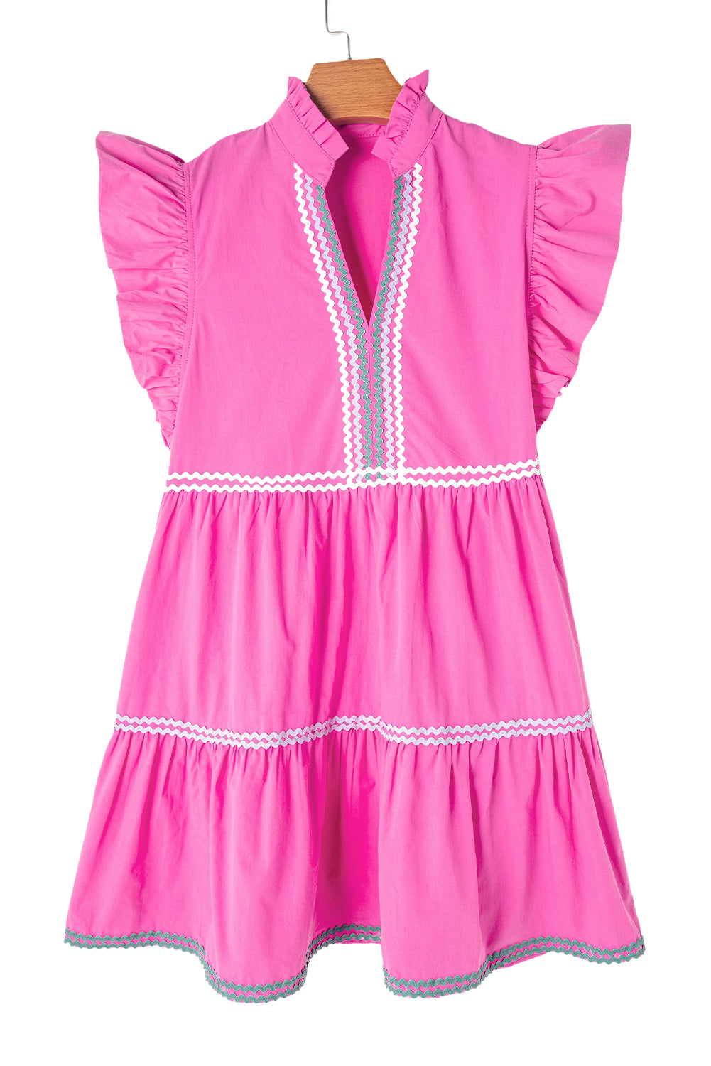 Robe à manches en V à manches en V Ric Rac Colorblock Color Block Fraise