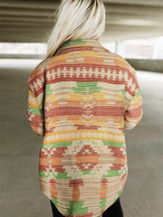 Yellow Western Aztec Print Button Flap Pocket Shacket - Miniatuur