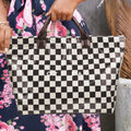 Black white Checkered Glossy PU Leather Tote Bag - Damesmode Afbeelding 5 - Foto 5