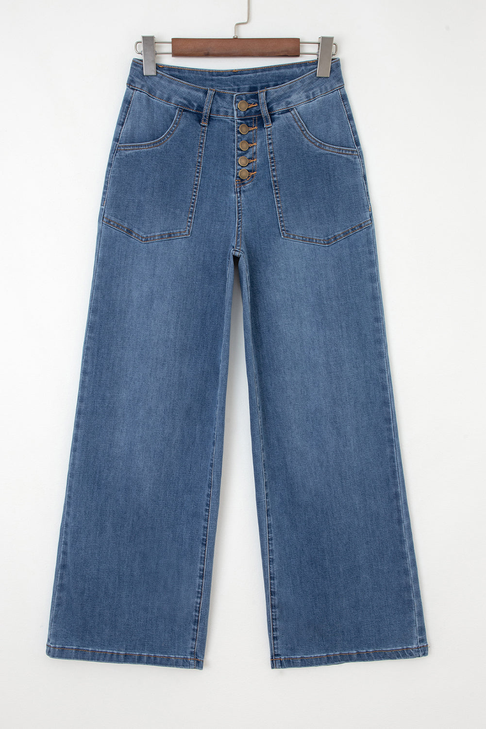 Ashleigh Blue Multi Buttons High Waist Wide Leg Jeans With Pockets - Damesmode Afbeelding 3