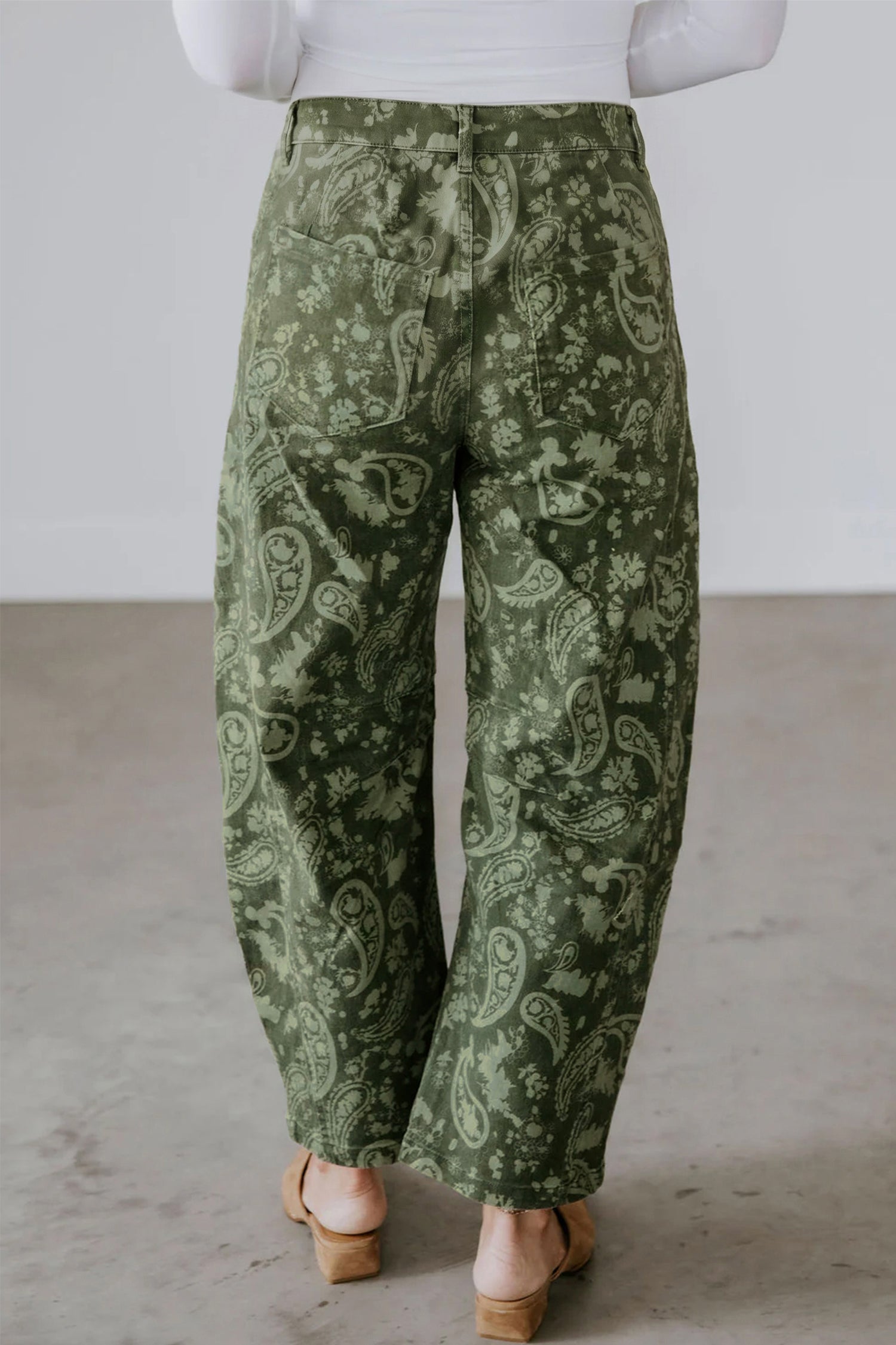 Pantaloni in jeans Harem con stampa paisley verde