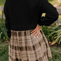 Black Plaid Patchwork High Waist Sweatshirt Mini Dress - Damesmode Afbeelding 2 - Foto 2