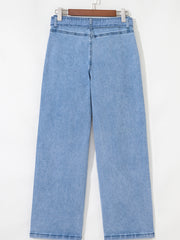 Beau Blue Western Washed Bow Knot Sash Wide Leg Jeans - Damesmode Afbeelding 4 - Miniatuur