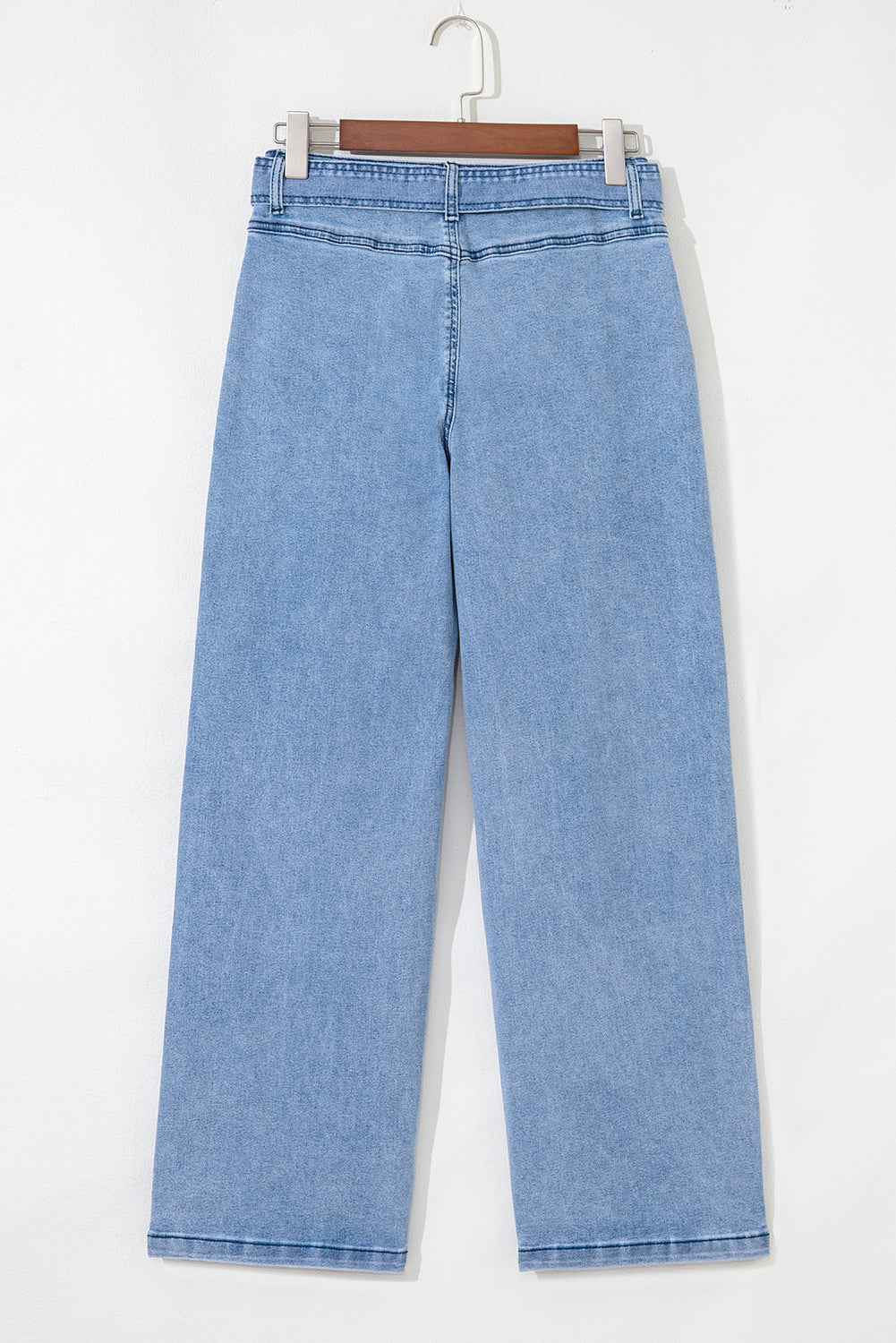 Beau Blue Western Washed Bow Knot Sash Wide Leg Jeans - Damesmode Afbeelding 4