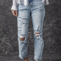 Sky Blue Light Wash Frayed Slim Fit High Waist Jeans - Foto 1