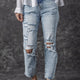 Sky Blauw Light Wash Frayed Slim Fit Hoge Taille Jeans