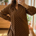 Brown Polka Dot V Neck Long Sleeve Button Shift Dress - Foto 4