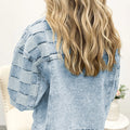 Beau Blue Denim Checkered Pattern Patchwork Womens Casual Jacket - Damesmode Afbeelding 2 - Foto 2