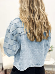 Beau Blue Denim Kariert-Patchwork-Damen-Casual-Jacke – Damesmode Afbeelding 2 - Miniatuur