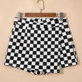 Black Checkered Print Overlap Denim Shorts - Damesmode Afbeelding 3 - Foto 3