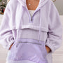 Lavendula Zipped Patch Pocket Fuzzy Drawstring Hoodie