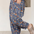 Beau Blue Retro Floral Print Elastic Waist Pocketed Barrel Jeans - Damesmode Afbeelding 3 - Foto 3