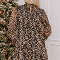 Brown Leopard Print Long Sleeve Short Shift Dress - Damesmode Afbeelding 2 - Foto 2