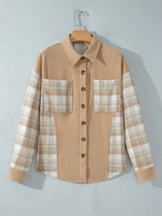 Chemise à carreaux beige français clair col à blocs de couleur Shift Shacket - Miniatuur