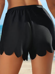 Black Scalloped Trim Beach Shorts - Damesmode Afbeelding 7 - Miniatuur