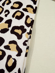 Khaki Leopard Long Sleeve Shift T Shirt Dress with Pockets - Miniatuur