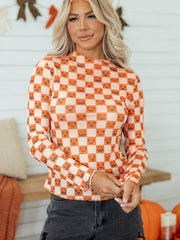 Orange Abstract Halloween Pattern Long Sleeve Stand Neck Shift Blouse - Miniatuur