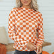 Oranje Abstract Halloween Patroon met Lange Mouwen Stand Neck Shift Elegante Blouse