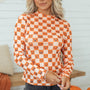 Orange Abstract Halloween Pattern Long Sleeve Stand Neck Shift Blouse