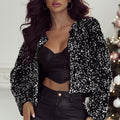 Black Sequined Open Front Cropped Jacket - Damesmode Afbeelding 1 - Foto 1