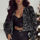 Zwart Paillettened Open Front Cropped Jasje