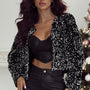 Zwart Sequined Open Front Cropped Jasje
