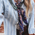 Himmelblauer gestreifter Freund Brusttasche Klassischer Denim Shacket - Foto 3