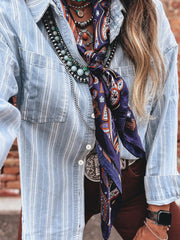 Tasca sul petto a righe azzurro cielo Boyfriend Classic Denim Shacket - Miniatuur