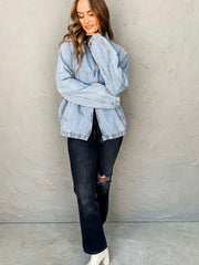 Myosotis-Gummijacke mit Kragenkragen und Reißverschluss-Jeansjacke mit Tasche - Miniatuur