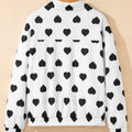 White Double Flap Pocket Heart Print Collar Zip Jacket - Foto 3