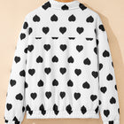 White Double Flap Pocket Heart Print Collar Zip Jacket - Thumbnail