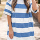 Blauw Stripe Raw Seam Schulterdetail Casual Tee Jurk