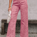 Brown Leopard Frayed Edge Wide Leg High Waist Jeans - Damesmode Afbeelding 4 - Foto 4
