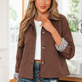 Dark Brown Collared Buttoned Leopard Liner Patchwork Chic Jacket - Foto 1