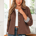 Dunkelbraune Leopard-Liner-Patchwork-Jacke mit Kragenkragen - Thumbnail