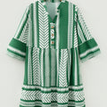 Gréng Boho Ethnesch Print Hallefknäppchen 3/4 Ärmel Casual Kleed - Foto 4