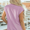 White Solid Color High Neck Cap Sleeve Loose Top - Foto 5