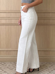 Jeans Mist Green à taille haute à 2 boutons et jambes larges - Miniatuur