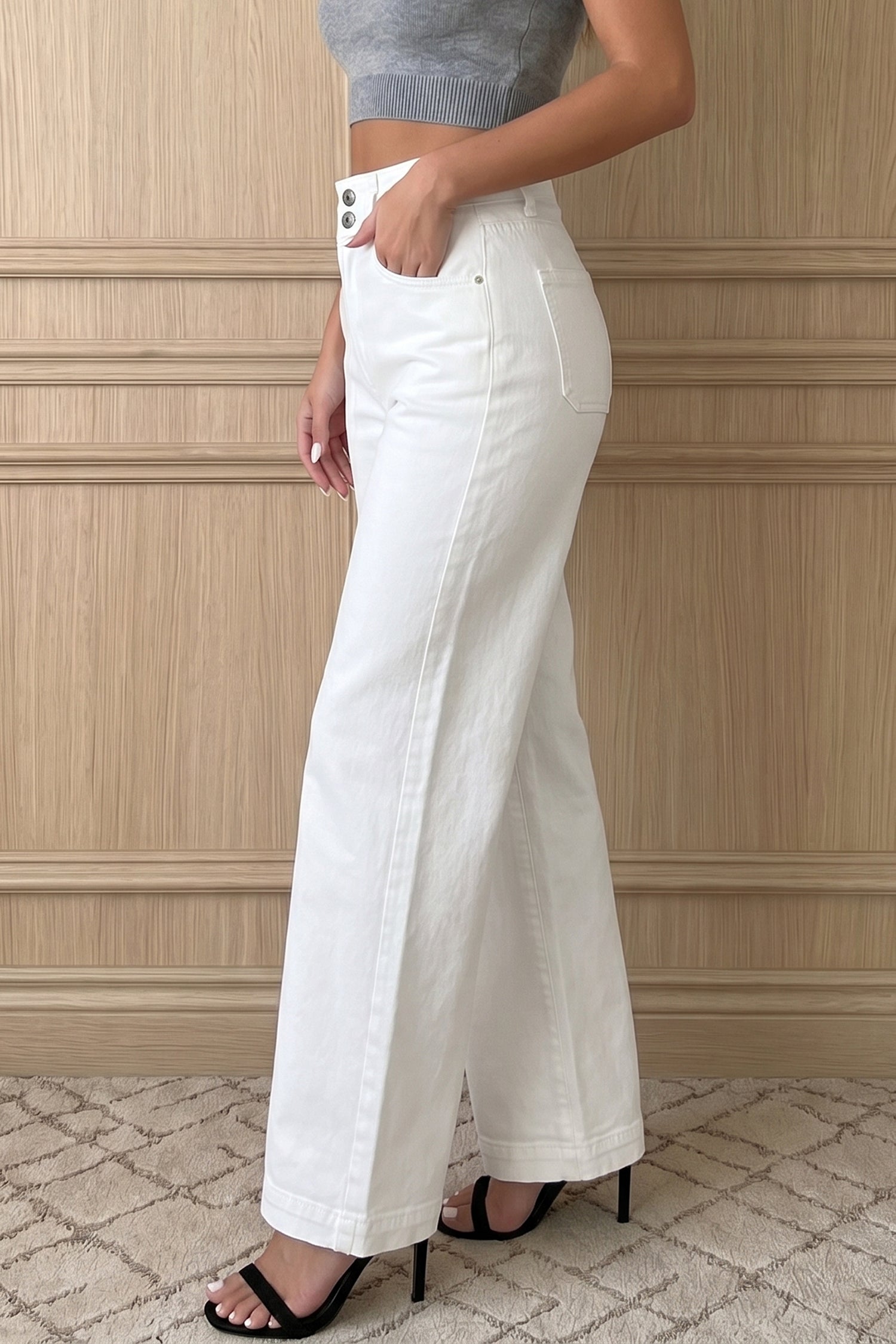 Jeans Mist Green a 2 bottoni a vita alta e gamba larga