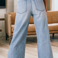 Beau Blue Multi Buttons Pinstripe Wide Leg Jeans - Damesmode Afbeelding 2 - Foto 2