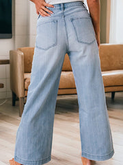 Beau Blue Multi Buttons Pinstripe Wide Leg Jeans - Dammode Bild 2 - Miniatuur