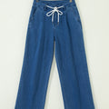 Dämmerblaue Schnürung Pull-on Wide Legs Jeans - Foto 6