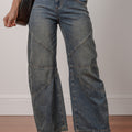 Coutures apparentes Bleu voile Jeans à taille haute droite et lâches - Foto 5
