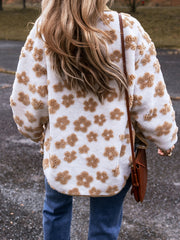 Chaqueta de forro polar beige francés claro con un patrón floral adorable - Miniatuur