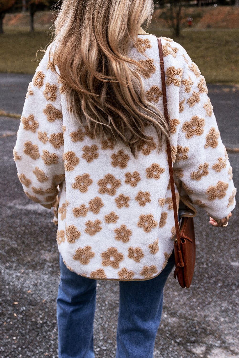 Helles französisch-beige Niedliches Blumenmuster Fleece-Jacke