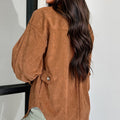 Cinnamon Corduroy Flap Pocket Button Up Round Hem Shacket - Foto 2