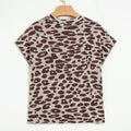 Khaki Leopard Print Short Sleeve Knit Loose Pullover Sweater - Foto 6