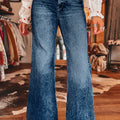 Beau Blue Acid Wash Pocket Detail Flare Jeans - Damesmode Afbeelding 4 - Foto 4