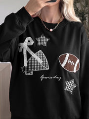 Racing Red Gingham Patch Embroidered Rugby Game Day Stars Sweatshirt - Miniatuur